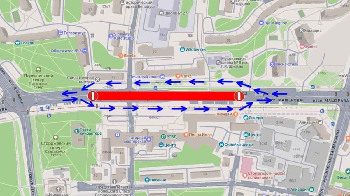 Изменилось движение на проспекте Машерова из-за строительства метро